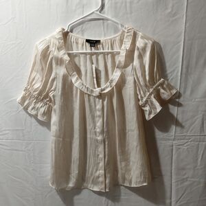 J. Crew Cream Ruffle Scoop-Neck Blouse